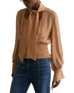 ���C�X ���f�B�[�X �g�b�v�X �V���c �u���E�X REISS Phoebe Tie Neck Blouse Rust Orange �I�����W