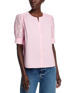 �e�B�[�E�^�n�� ���f�B�[�X �g�b�v�X �V���c �{�^���_�E�� �h�J �u���E�X Tahari Embroidered Eyelet Button Down Blouse Cosmic Rose