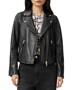 �I�[���Z�C���c ���f�B�[�X �A�E�^�[ �W���P�b�g�E�u���]�� �X�����t�B�b�g ���U�[ ALLSAINTS Dalby Slim Fit Leather Biker Jacket Black/Gold �u���b�N