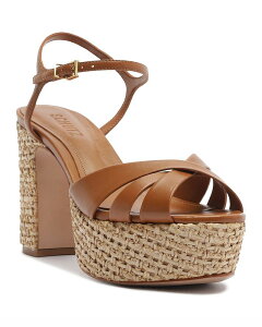 �V���b�c ���f�B�[�X �V���[�Y �T���_�� �v���b�g�t�H�[�� SCHUTZ Women's Keefa Raffia Espadrille Platform Sandals Burnt Honey