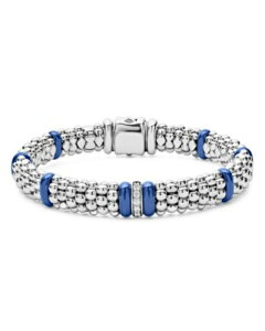 ���S�X �����Y �A�N�Z�T���[ �u���X���b�g�E�o���O���E�A���N���b�g LAGOS 18K Yellow Gold & Sterling Silver Diamond & Ultramarine Ceramic Rondelle & Caviar Bead Statement Bracelet One-Size �C�G���[