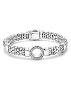 ���S�X ���f�B�[�X �A�N�Z�T���[ �u���X���b�g�E�o���O���E�A���N���b�g LAGOSterling Silver Caviar Spark Diamond Circle Bead & Polished Link Bracelets One-Size �V���o�[