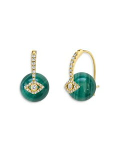 �V�h�j�[�G���@�� ���f�B�[�X �A�N�Z�T���[ �s�A�X�E�C�������O Sydney Evan 14K Yellow Gold Malachite & Diamond Bezel Evil Eyearrings One-Size �C�G���[