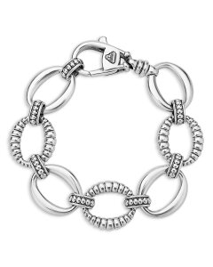 ���S�X ���f�B�[�X �A�N�Z�T���[ �u���X���b�g�E�o���O���E�A���N���b�g LAGOSterling Silver Signature Caviar Oval Fluted Link Bracelet Silver �V���o�[