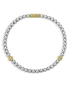 ���S�X ���f�B�[�X �A�N�Z�T���[ �u���X���b�g�E�o���O���E�A���N���b�g LAGOSterling Silver & 18K Yellow Gold Caviar Icon Stretch Bracelet Silver �V���o�[
