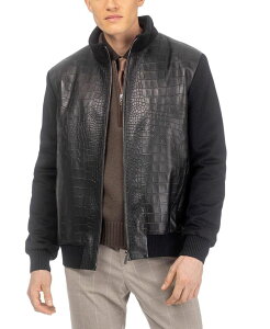 �S���X�L �����Y �A�E�^�[ �W���P�b�g�E�u���]�� �E�[�� ���U�[ Gorski Men's Cross Embossed Nappa Leather Jacket Crafted From Loro Piana Wool Black/Black �u���b�N