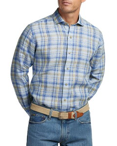 �f�C�r�b�h�h�i�q���[ �����Y �g�b�v�X �V���c ���l�� Davidonahue Linen Check Shirt Blue/ Dune �u���[
