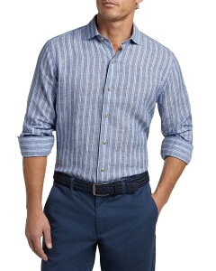 �f�C�r�b�h�h�i�q���[ �����Y �g�b�v�X �V���c ���l�� Davidonahue Linen Stripe Shirt Navy/ Sky �l�C�r�[
