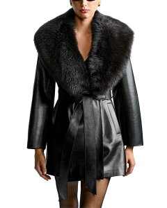 �m�[���n���}�[ ���f�B�[�X �A�E�^�[ �W���P�b�g�E�u���]�� ���U�[ Nour Hammour Kelsey Shearling Trim Leather Jacket Black �u���b�N
