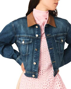 �}�[�W�� ���f�B�[�X �A�E�^�[ �W���P�b�g�E�u���]�� �f�j�� ���U�[ Maje Denim Jacket with Leather Collar Blue �u���[