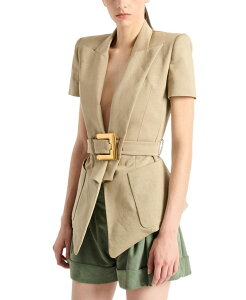 �o���}�� ���f�B�[�X �A�E�^�[ �W���P�b�g�E�u���]�� Balmain Belted Gabardine Anthem Jacket Beige �x�[�W��