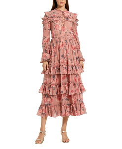 �}�b�N�_�K�� ���f�B�[�X �g�b�v�X �����s�[�X �e�B�A�[�h �t���� ���[�X Mac Duggalong Sleeve Lace Up Frontiered Ruffle Dress Rose Multi �}���`�J���[