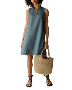 �G�C���[���t�B�b�V���[ ���f�B�[�X �g�b�v�X �����s�[�X V�l�b�N ���l�� Eileen Fisher Split V Neck Linen Dress Nile