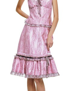 �A�i�X�C ���f�B�[�X �{�g���X�J�[�g �t���� �~�f�B �T�e�� Anna Sui Crushed Satin Ruffle Midi Skirt Peony