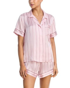 �G�o�[�W�F�C ���f�B�[�X �A�E�^�[ �p�[�J�[�E�X�E�F�b�g �v�����g �V���N Eberjey Inez Printed Washable Silk Short Pajama Set - Exclusive Simple Stripe Pale Pink/Fig �s���N
