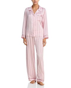 �G�o�[�W�F�C ���f�B�[�X �A�E�^�[ �p�[�J�[�E�X�E�F�b�g �v�����g �V���N Eberjey Inez Printed Washable Silk Long Pajama Set - Exclusive Simple Stripe Pale Pink/Fig �s���N