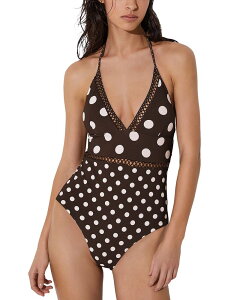 ���C�X ���f�B�[�X ���� �㉺�Z�b�g �h�b�g�� �h�b�g REISS Polka Dot Lattice Trim One Piece Swimsuit Chocolate �`���R���[�g