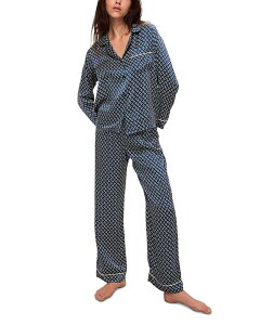 �G�o�[�W�F�C ���f�B�[�X �A�E�^�[ �p�[�J�[�E�X�E�F�b�g �v�����g �V���N Eberjey Inez Printed Washable Silk Long Pajama Set Petite Batik Indigo Blue �C���f�B�S