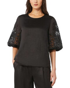 �}�b�N�X�}�[�� ���f�B�[�X �g�b�v�X �V���c Max Mara Studio Mstordine Macrame Sleeve Top Black �u���b�N