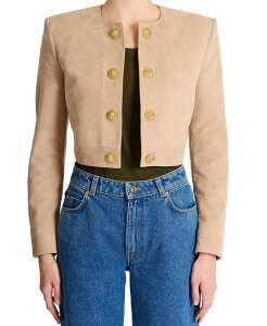 �o���}�� ���f�B�[�X �A�E�^�[ �W���P�b�g�E�u���]�� �X�G�[�h �N���b�v�h ���U�[ Balmain Cropped Suede Leather Jacket Beige �x�[�W��