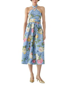 �L�������C�i�w���� ���f�B�[�X �g�b�v�X �����s�[�X �z���^�[ Carolina Herrera Crossed Halter Neck Dress Cloudy Blue Multi �u���[
