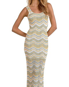 �G���� ���f�B�[�X �g�b�v�X �^���N�g�b�v �j�b�g �}�L�V Elan Knit Maxi Tank Dress White Multi �z���C�g