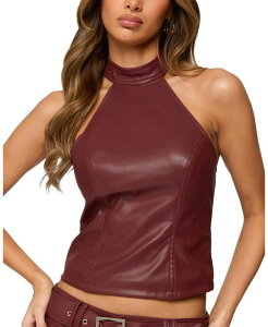 �A�f�B�N�e�b�h ���f�B�[�X �g�b�v�X �V���c �n�C�l�b�N Edikted Alba High Neck Top Burgundy �o�[�K���f�B
