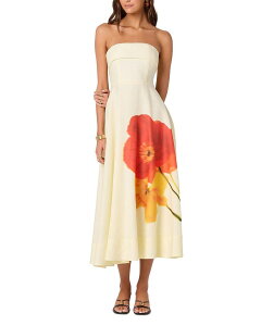 �A�X�g�[�� ���f�B�[�X �g�b�v�X �����s�[�X �~�f�B �X�g���b�v���X ASTR the Label Ximena Strapless Midi Dress Red Yellow ���b�h