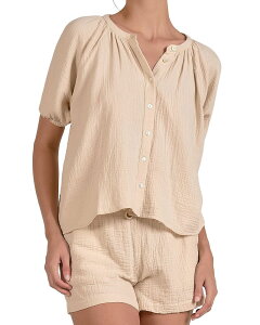 �G���� ���f�B�[�X �g�b�v�X �V���c Elan Short Sleeve Shirt Swim Cover-Up Natural
