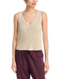 �A�N�A ���f�B�[�X �g�b�v�X �^���N�g�b�v V�l�b�N AQUA Tape Yarn V Neck Tank Top - Exclusive Tan �^��