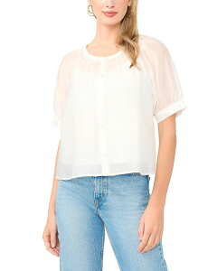 ���B���X�J���[�g ���f�B�[�X �g�b�v�X �V���c �{�^���_�E�� VINCE CAMUTO Scoop Neck Button Down Short Sleeve Top Ultra White �z���C�g