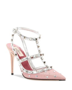 ���@�����e�B�m ���f�B�[�X �V���[�Y �p���v�X ���b�V�� ���U�[ Valentino Garavani Women's Rockstud Leather & Mesh Pumps Pink �s���N