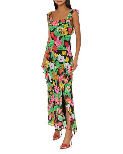 �~���[ ���f�B�[�X �g�b�v�X �����s�[�X �t���� �}�L�V MILLY Tulip Rosette Ruffled Maxi Dress Black Multi �u���b�N