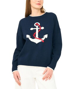 ���B���X�J���[�g ���f�B�[�X �A�E�^�[ �j�b�g�E�Z�[�^�[ �N���[�l�b�N VINCE CAMUTO Anchor Motif Crewneck Sweater Classic Navy �l�C�r�[