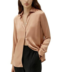 �����[�V���N ���f�B�[�X �g�b�v�X �V���c �~�j �u���E�X LILYSILK Minimalist Placket Silk Blouse with Shell Buttons Quartz Rose