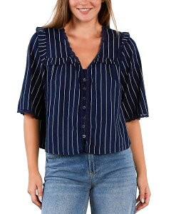 �r���[ T ���f�B�[�X �g�b�v�X �V���c �t���� Billy T Juliet Ruffled Shirt Dark Indigo Pinstripe �C���f�B�S