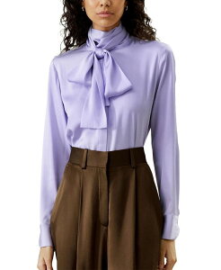 �����[�V���N ���f�B�[�X �g�b�v�X �V���c �^�[�g���l�b�N �u���E�X LILYSILK Turtleneck Ribbon Blouse Lilac ���C���b�N