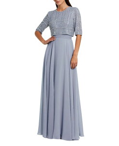 �}�b�N�_�K�� ���f�B�[�X �g�b�v�X �����s�[�X �V�t�H�� Mac Duggal Beaded 3/4 Sleeve Chiffon Gown Powder Blue �u���[