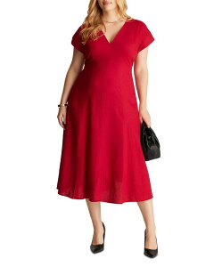 �G�X�e���v���X ���f�B�[�X �g�b�v�X �����s�[�X V�l�b�N �~�f�B Estelle Plus Aubrey V Neck Midi Dress Red ���b�h