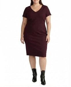 ���j�o�[�T�� �X�^���_�[�h ���f�B�[�X �g�b�v�X �����s�[�X V�l�b�N �v���X�T�C�Y Universal Standard Women's Plus Executive V Neck Ponte Dress Black Cherry �u���b�N