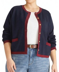 ���j�o�[�T�� �X�^���_�[�h ���f�B�[�X �A�E�^�[ �J�[�f�B�K�� �v���X�T�C�Y Universal Standard Women's Plus Gabrielle Button-Front Cardigan Midnight with red accents ���b�h