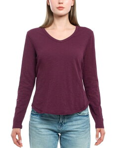 �E�B���g ���f�B�[�X �g�b�v�X �V���c WILT Long Sleeve Raw Hem Shirttail Tee Dark Fig