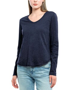 �E�B���g ���f�B�[�X �g�b�v�X �V���c WILT Long Sleeve Raw Hem Shirttail Tee Peacoat
