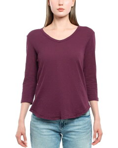 �E�B���g ���f�B�[�X �g�b�v�X �V���c WILT 3/4 Sleeve Raw Hem Shirttail Tee Dark Fig