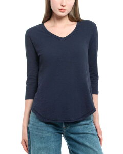 �E�B���g ���f�B�[�X �g�b�v�X �V���c WILT 3/4 Sleeve Raw Hem Shirttail Tee Peacoat