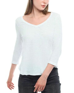 �E�B���g ���f�B�[�X �g�b�v�X �V���c WILT 3/4 Sleeve Raw Hem Shirttail Tee White �z���C�g