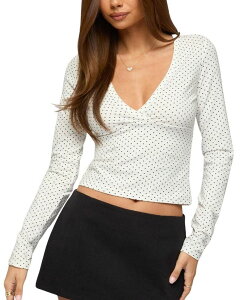 �A�f�B�N�e�b�h ���f�B�[�X �g�b�v�X �V���c �h�b�g�� V�l�b�N �h�b�g Edikted Kianah Polka Dot V Neck T Shirt White �z���C�g