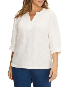�j�b�N�A���h�]�[ �v���X ���f�B�[�X �g�b�v�X �V���c ���[�X �j�b�g NIC+ZOE Plus Lace Knit Split Neck Topaper White �z���C�g