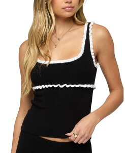 �A�f�B�N�e�b�h ���f�B�[�X �g�b�v�X �V���c �t���� �R���g���X�g �j�b�g Edikted Saffra Contrast Ruffle Knitop Black �u���b�N