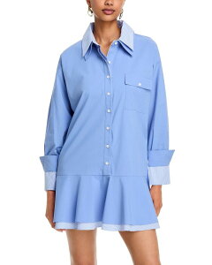 �A�N�A ���f�B�[�X �g�b�v�X �V���c �~�j AQUA Double Layer Mini Shirt Dress Blue Strpe �u���[